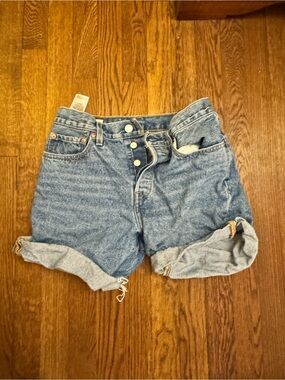 Levi's Medium Blue Rolled Cuffed Denim Shorts